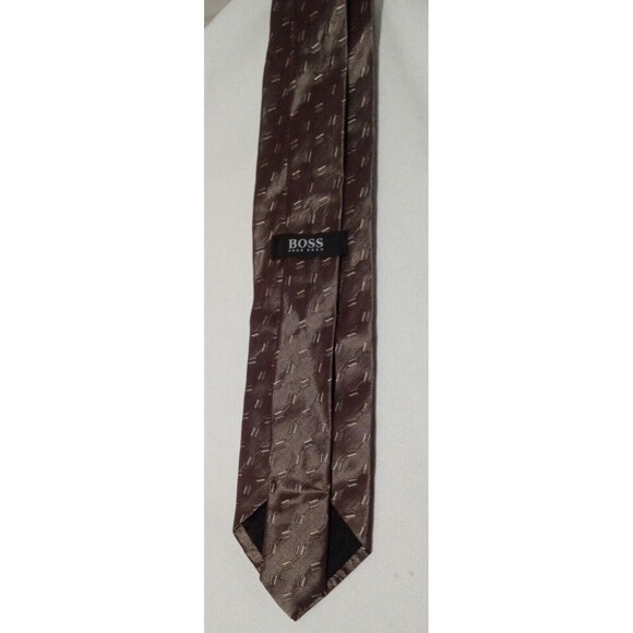 Hugo Boss 100% Silk Men's Neck Tie Rust Brown Colors With Small Lines Print EUC - Picture 3 of 5